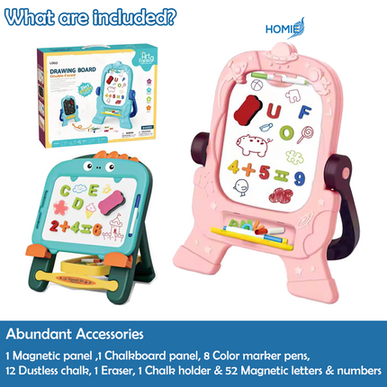 Double-Faced Drawing Board (2in1 Study Art Painting)2 Sides Chalkboard and Magnetic Whiteboard