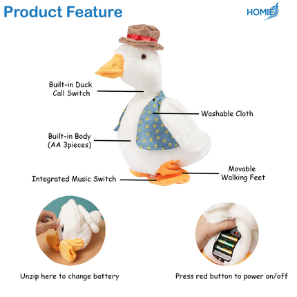 HOMIE Talking Duck with Hat – Singing, Walking & Repeating Duck/ Interactive Move Walk Learn to Talk