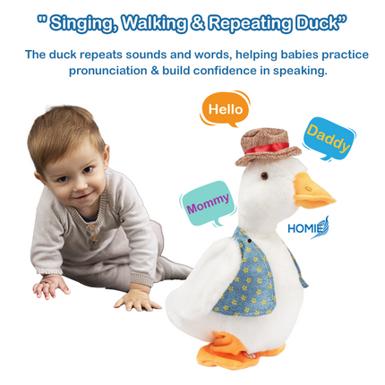HOMIE Talking Duck with Hat – Singing, Walking & Repeating Duck/ Interactive Move Walk Learn to Talk