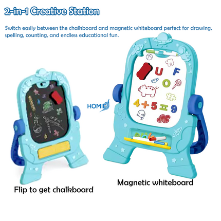 Double-Faced Drawing Board (2in1 Study Art Painting)2 Sides Chalkboard and Magnetic Whiteboard