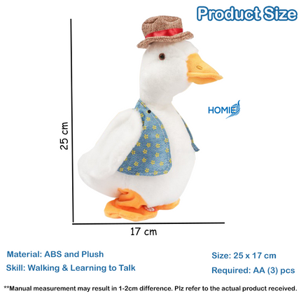 HOMIE Talking Duck with Hat – Singing, Walking & Repeating Duck/ Interactive Move Walk Learn to Talk