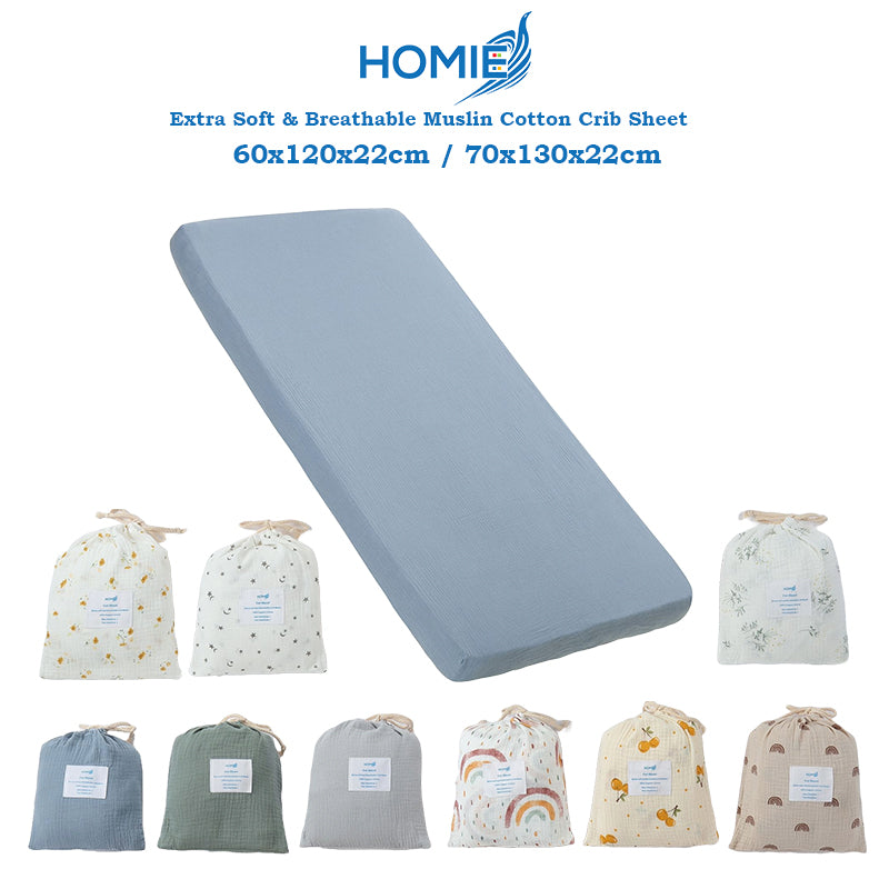 [HOMIE Muslin Cotton Crib Sheet / 100% Organic Cotton Soft and Breathable/Fitted Sheet/Cot Sheet