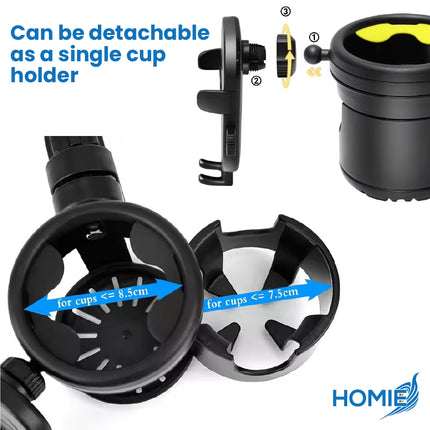 Universal 3-in-1 Multifunctional Stroller Cup Holders with Phone Holder/360° Rotate Adjustment