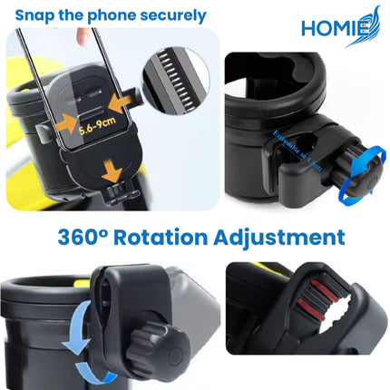 Universal 3-in-1 Multifunctional Stroller Cup Holders with Phone Holder/360° Rotate Adjustment