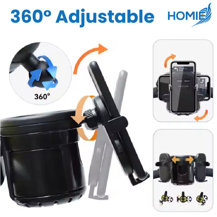 Universal 3-in-1 Multifunctional Stroller Cup Holders with Phone Holder/360° Rotate Adjustment