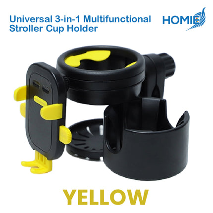 Universal 3-in-1 Multifunctional Stroller Cup Holders with Phone Holder/360° Rotate Adjustment