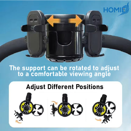 Universal 3-in-1 Multifunctional Stroller Cup Holders with Phone Holder/360° Rotate Adjustment