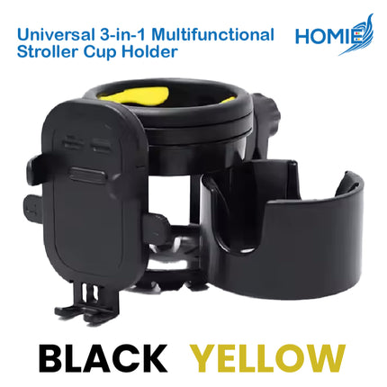 Universal 3-in-1 Multifunctional Stroller Cup Holders with Phone Holder/360° Rotate Adjustment