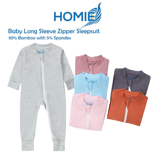 (B) Bamboo Long Sleeve Zipper Sleepsuit/Baby Romper