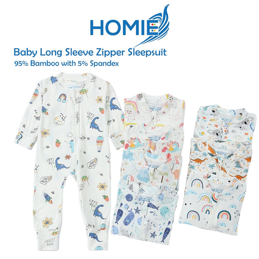 (B) Bamboo Long Sleeve Zipper Sleepsuit/Baby Romper