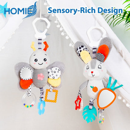 Hanging Rattle Toy for Car Seat, Crib,& Stroller–Baby Soothing Plush Mobile 0-12 Months