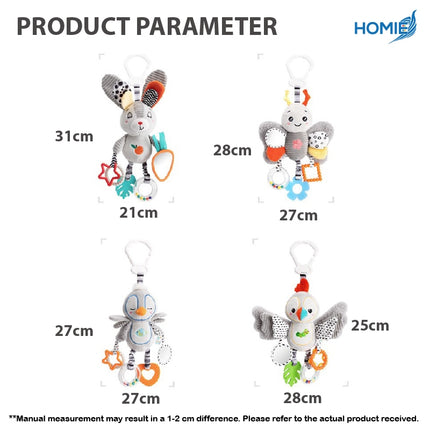 Hanging Rattle Toy for Car Seat, Crib,& Stroller–Baby Soothing Plush Mobile 0-12 Months