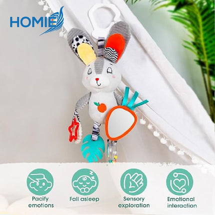 Hanging Rattle Toy for Car Seat, Crib,& Stroller–Baby Soothing Plush Mobile 0-12 Months