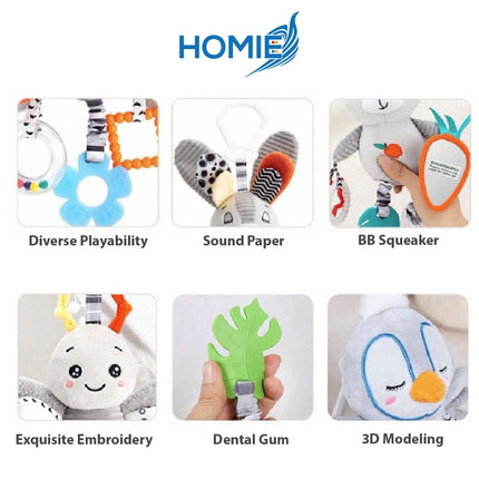 Hanging Rattle Toy for Car Seat, Crib,& Stroller–Baby Soothing Plush Mobile 0-12 Months