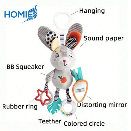 Hanging Rattle Toy for Car Seat, Crib,& Stroller–Baby Soothing Plush Mobile 0-12 Months