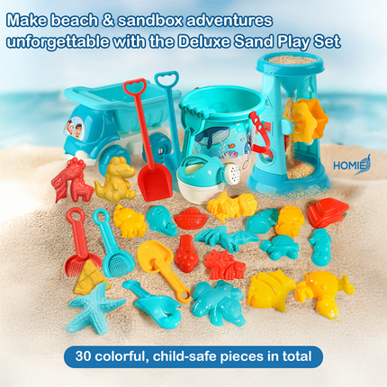 HOMIE Deluxe Sand Play Set (30pcs) – Includes Beach Bucket, Hourglass & Sand Vehicle