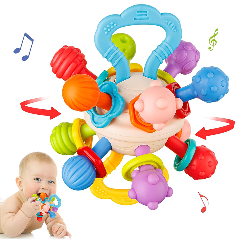 Bebes Colorful Sensory Soft Baby Rattle Ball Teething Ball Toys Infant Silicon Hand Teether Ball