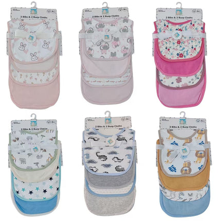 【RANDOM Design】2pcs Bibs & 2pcs Burp Cloth