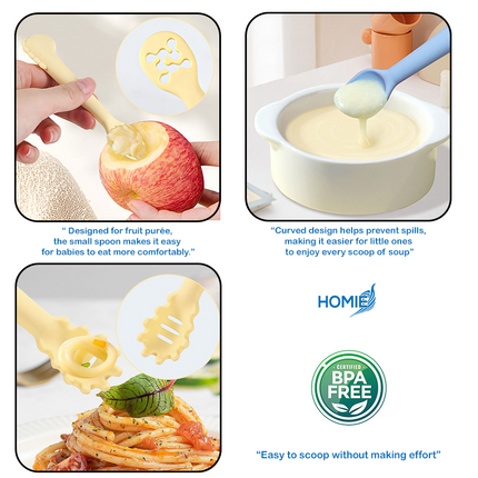 Silicone Baby Training Self-Feeding Spoon Set (Food-Safe Silicone for 1+ Year Olds)