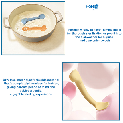 Silicone Baby Training Self-Feeding Spoon Set (Food-Safe Silicone for 1+ Year Olds)