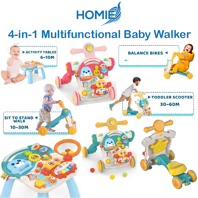 4 In 1 Walker Toy With Magnetic Drawing Board Musical Baby Rotating Walkers Toys