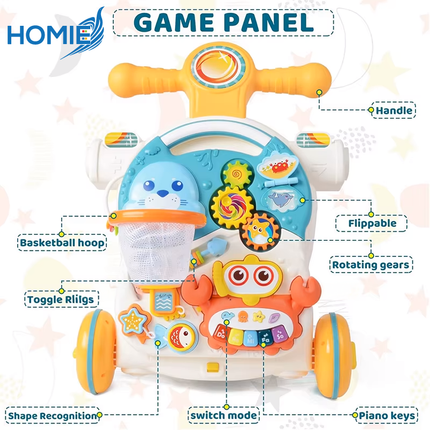 4 In 1 Walker Toy With Magnetic Drawing Board Musical Baby Rotating Walkers Toys