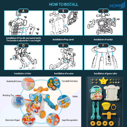 4 In 1 Walker Toy With Magnetic Drawing Board Musical Baby Rotating Walkers Toys