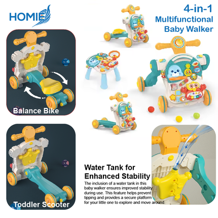4 In 1 Walker Toy With Magnetic Drawing Board Musical Baby Rotating Walkers Toys