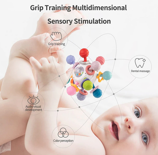 0 to 12 Months Rotating Rattle Ball Toy Silicone Teether