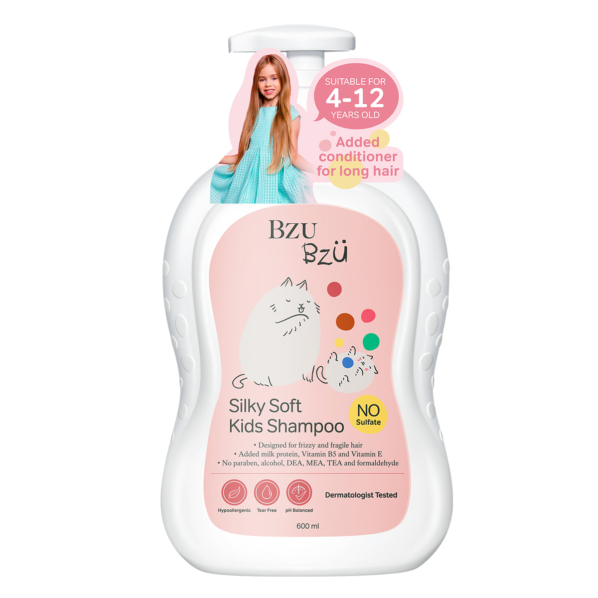 BZU BZU Silky Soft Kids Hair Shampoo (Added Conditioner) 600ml | Tear-Free | Designed for Frizzy & Fragile Hair