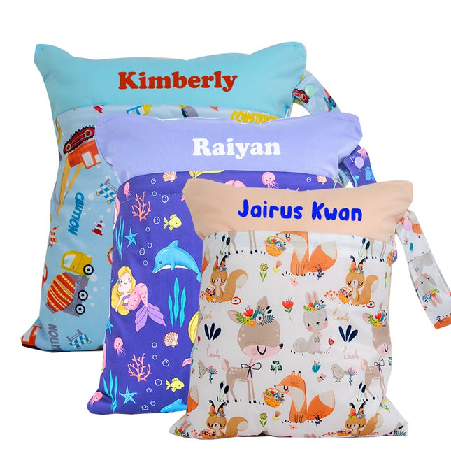 Name Personalized Wet Bag/Customized Waterproof Reusable Diapers Bag#Double Pocket Nappies Bag