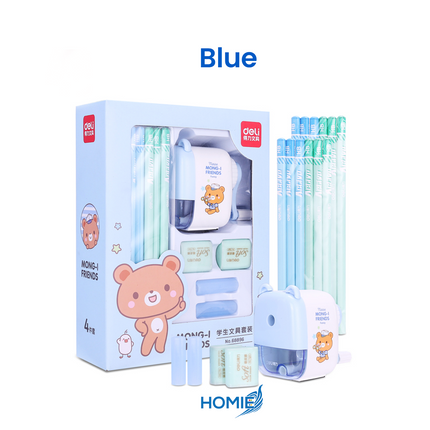 Stationery Kit with Pencil Sharpener Eraser Caps for Kids