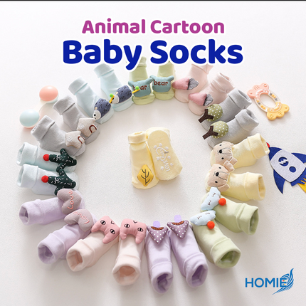 ANIMAL CARTOON BABY SOCKS anti slip soft cotton infant hosiery (Newborn to 1 Year)