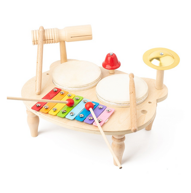 Wooden musical instrument toys including guitar and drum