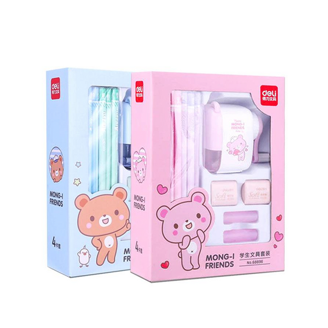 Stationery Kit with Pencil Sharpener Eraser Caps for Kids