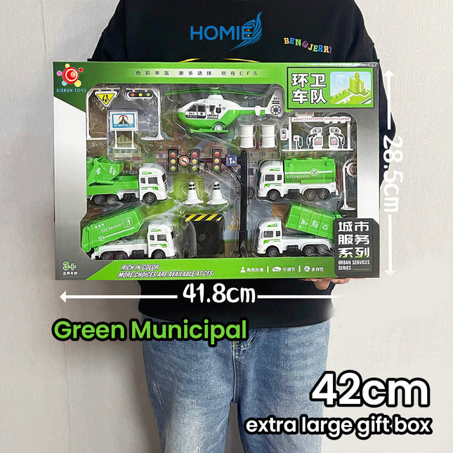 CITY CONSTRUCTION VEHICLE PLAYSET engineering truck toy with helicopter and crane