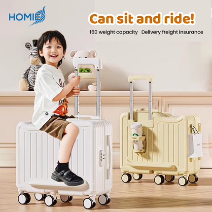 Ride on Suitcase, travel luggage with seat and cup holder (Children Travel Gear)