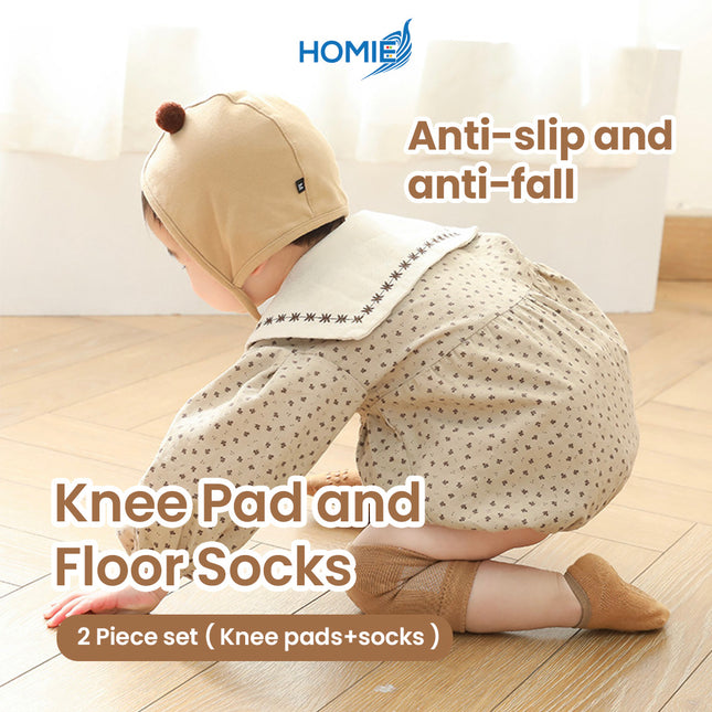 SUMMER BABY KNEE PAD AND FLOOR SOCKS SUIT combed cotton non slip crawling protector (Toddler Sports Set)