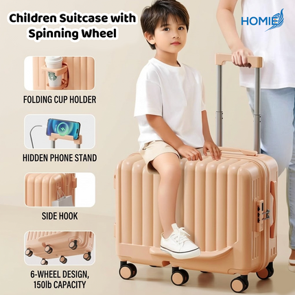 Ride on Suitcase, travel luggage with seat and cup holder (Children Travel Gear)