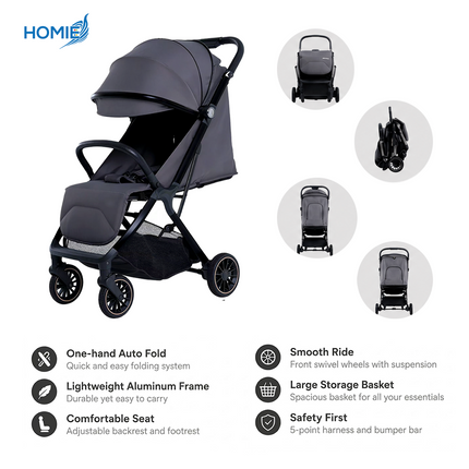 T9 AUTOFOLD STROLLER Smart Lightweight Compact Single and Twin Stroller (0-36 Months) 👶