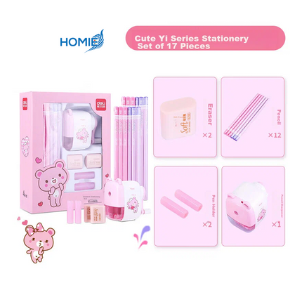 Stationery Kit with Pencil Sharpener Eraser Caps for Kids