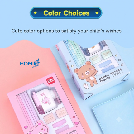 Stationery Kit with Pencil Sharpener Eraser Caps for Kids