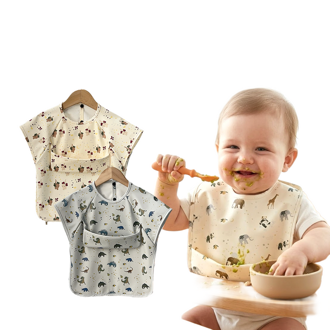 WATERPROOF SILICONE BIB WITH SLEEVELESS SHIRT baby feeding apron food catcher (Easy Clean)