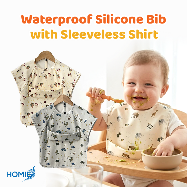 WATERPROOF SILICONE BIB WITH SLEEVELESS SHIRT baby feeding apron food catcher (Easy Clean)