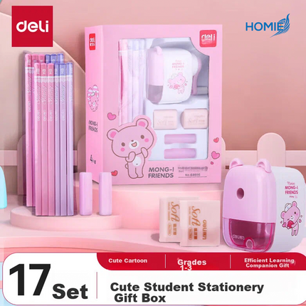 Stationery Kit with Pencil Sharpener Eraser Caps for Kids