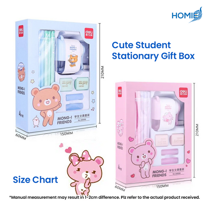 Stationery Kit with Pencil Sharpener Eraser Caps for Kids
