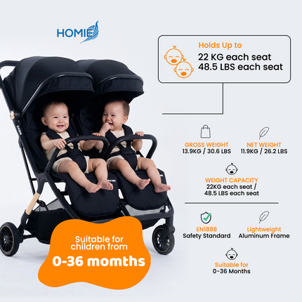 T9 AUTOFOLD STROLLER Smart Lightweight Compact Single and Twin Stroller (0-36 Months) 👶