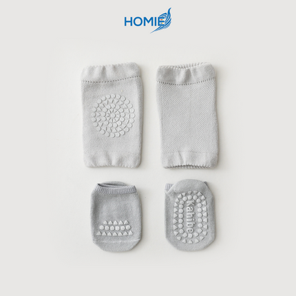 SUMMER BABY KNEE PAD AND FLOOR SOCKS SUIT combed cotton non slip crawling protector (Toddler Sports Set)