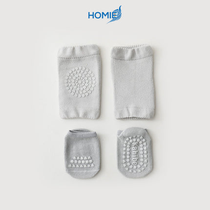 SUMMER BABY KNEE PAD AND FLOOR SOCKS SUIT combed cotton non slip crawling protector (Toddler Sports Set)