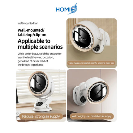 HOMIE DIGITAL DISPLAY RECHARGEABLE FAN portable clip on wall mounted (Standard and SmartVersion)